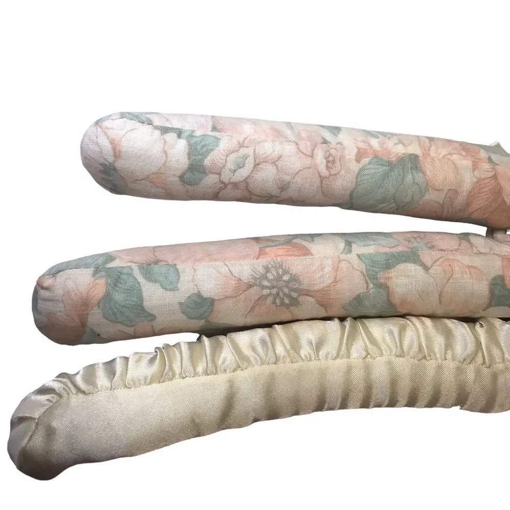 Vintage Padded Satin Boudoir Lingerie Clothes Hanger floral cloth one satin 80's